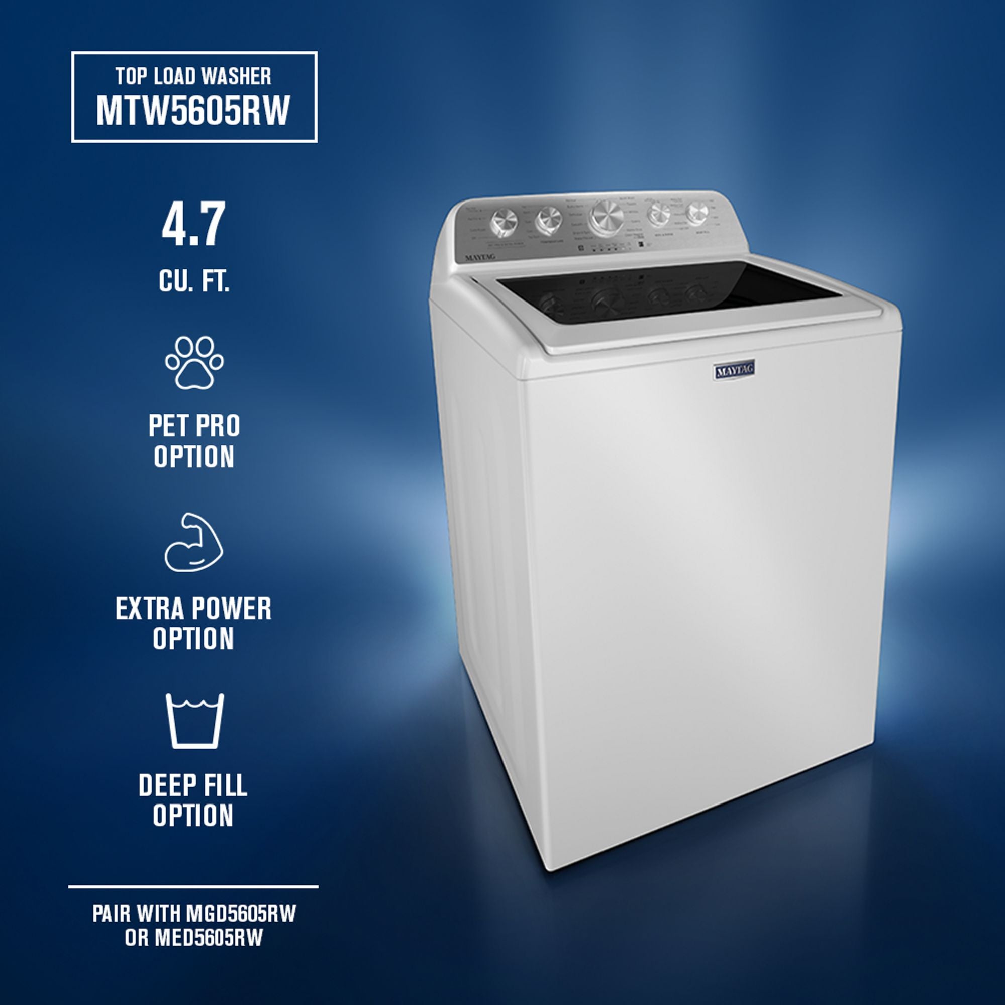 Maytag MTW5605RW 4.7 Cu. Ft Top Load Washer White | Plesser's