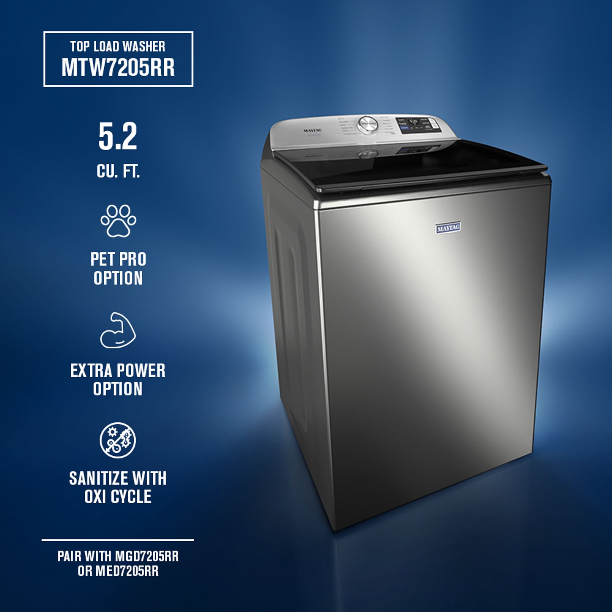 Maytag MTW7205RR 5.2 Cu. Ft. Smart Top Load Ultra Capacity Washer