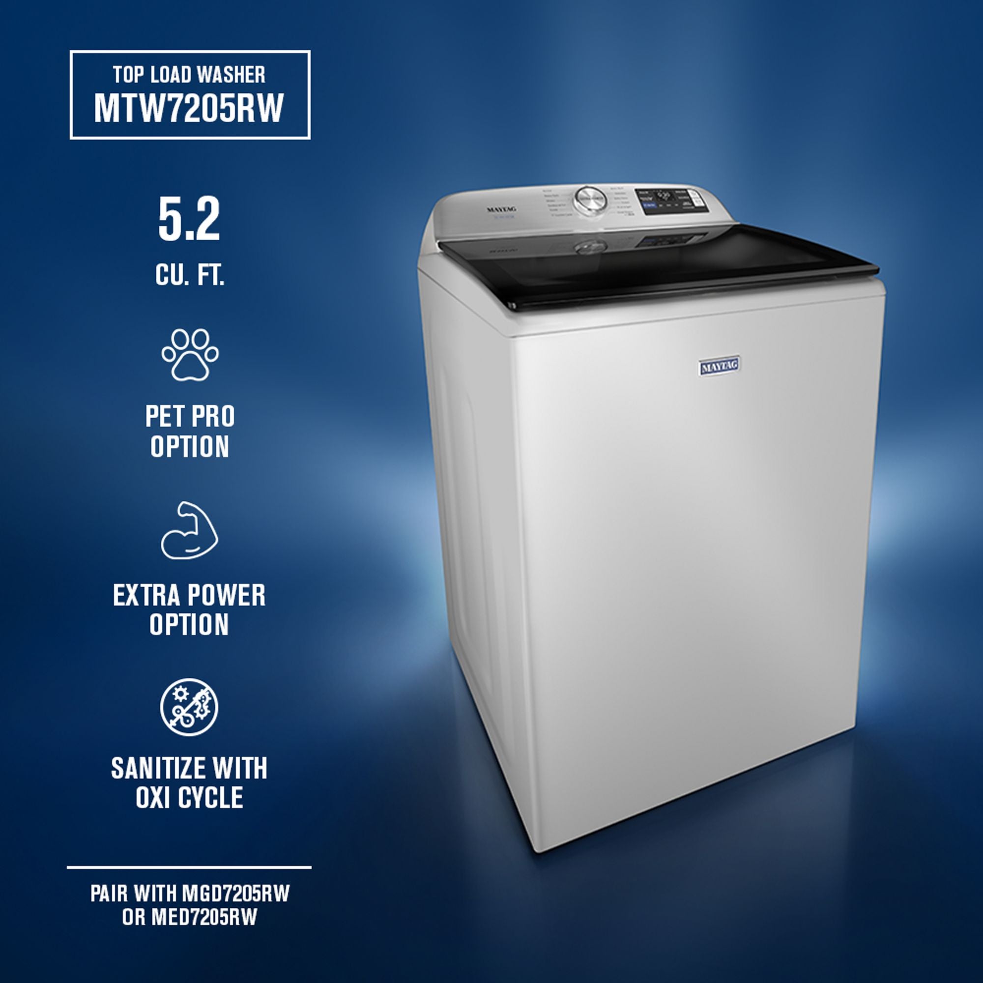 Maytag MTW7205RW 5.2 Cu. Ft. Smart Top Load Ultra Capacity Washer
