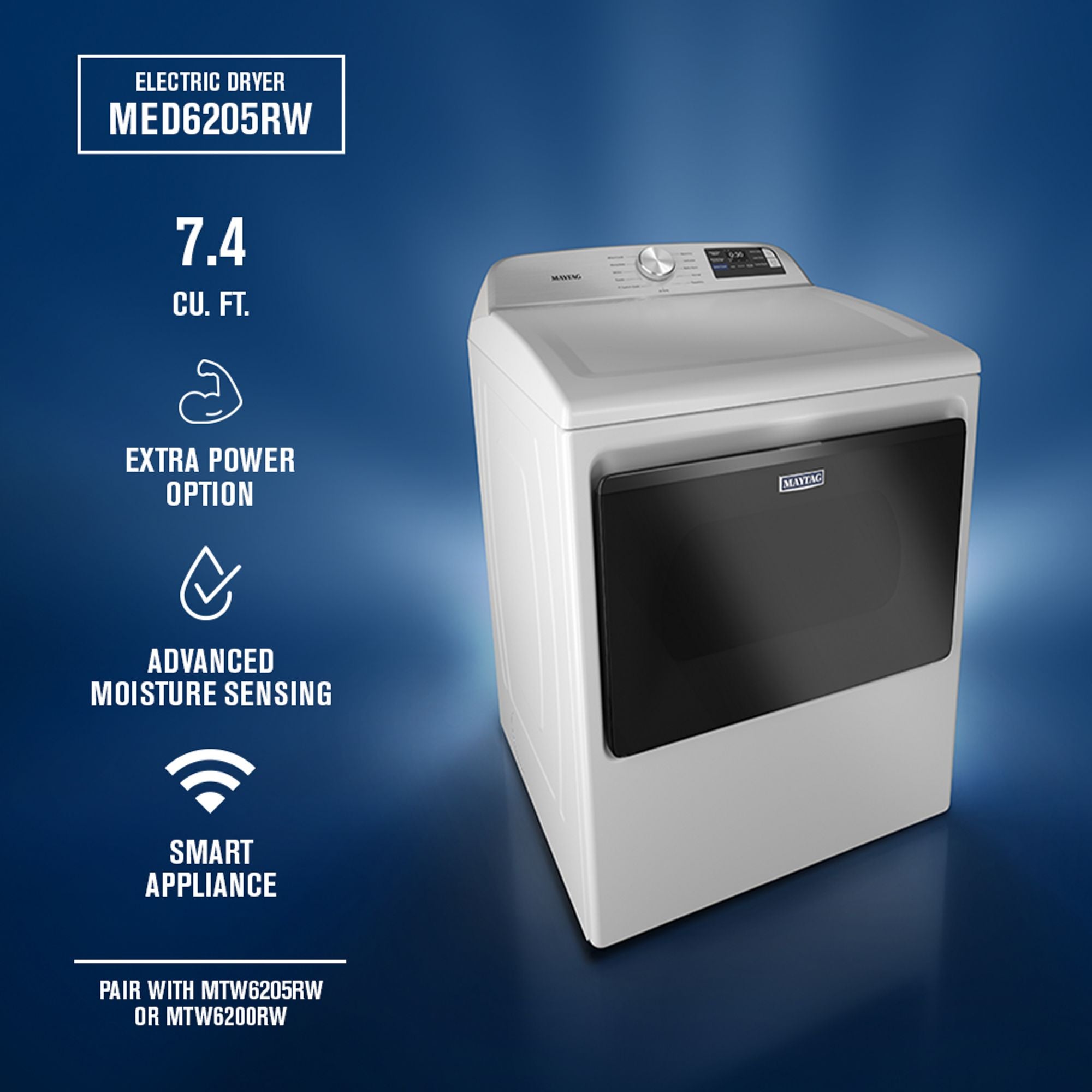 Maytag MED6205RW 7.4 Cu. Ft. Electric Top Load Dryer White