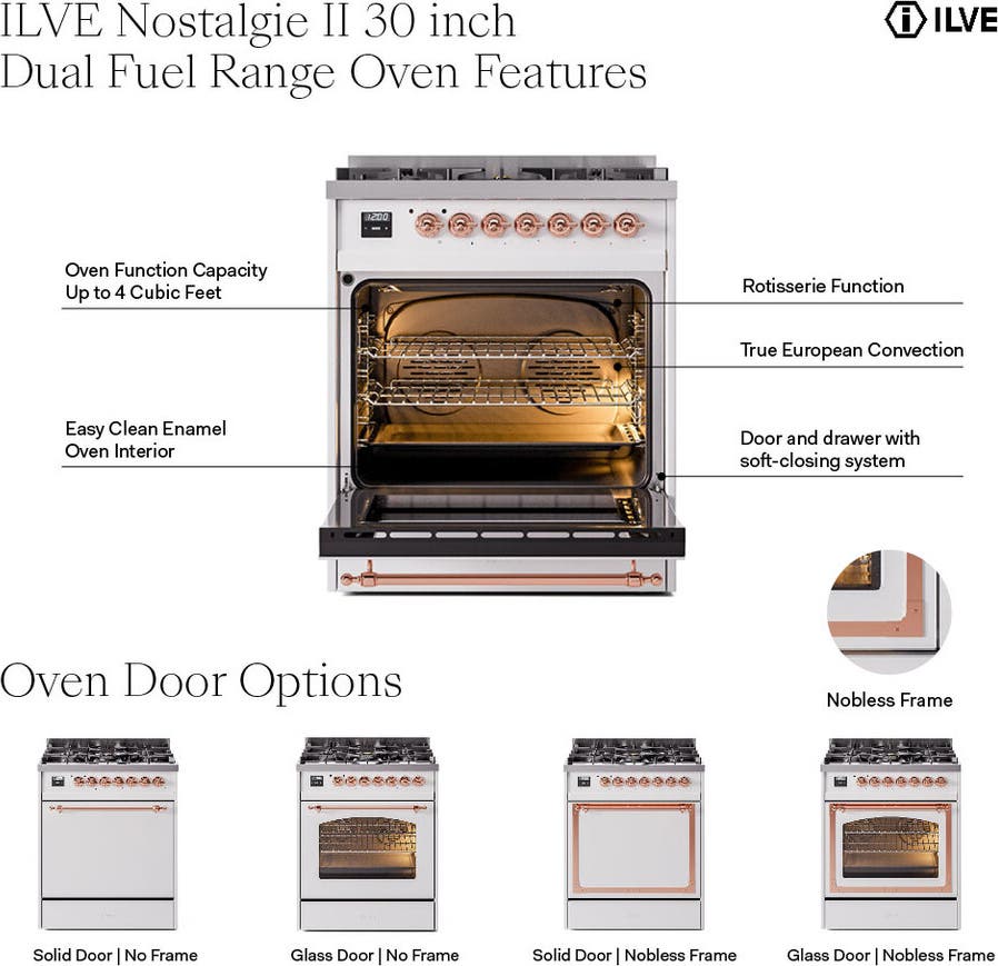 Ilve UN30QNMPBKC Glossy Black With Chrome Knobs, Natural Gas
