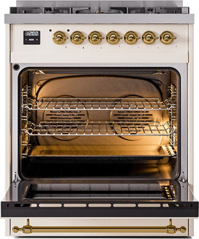 Ilve UN30QNMPAWGLP Antique White With Brass Knobs, Liquid Propane