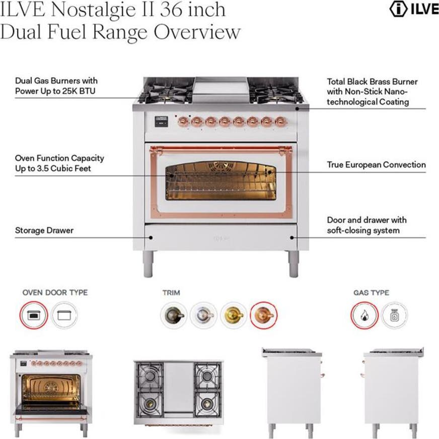 Ilve UN30QNMPAWBLP Antique White With Bronze Knobs, Liquid Propane