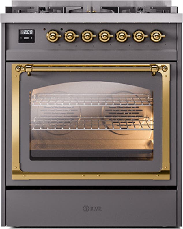 Ilve UN30NMPMGGLP Graphite Matte With Brass Knobs, Liquid Propane