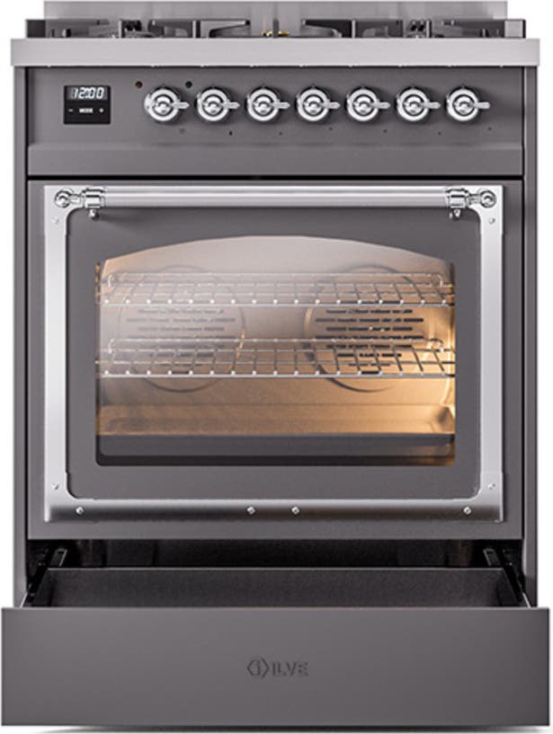 Ilve UN30NMPMGCLP Graphite Matte With Chrome Knobs, Liquid Propane