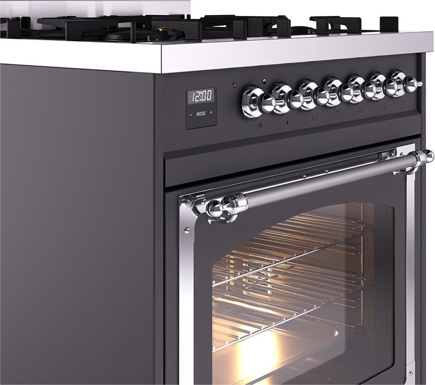 Ilve UN30NMPMGCLP Graphite Matte With Chrome Knobs, Liquid Propane