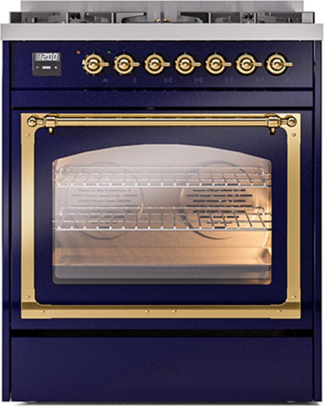 Ilve UN30NMPMBGLP Midnight Blue With Brass Knobs, Liquid Propane