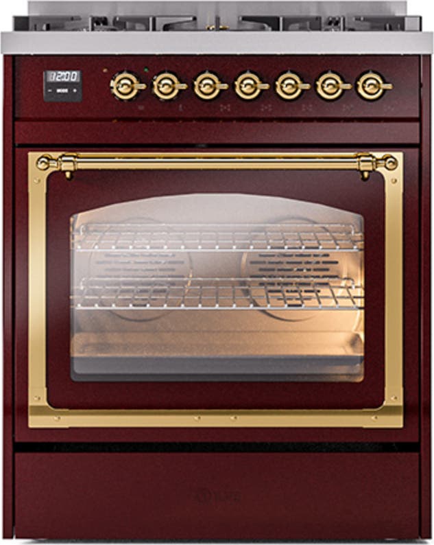 Ilve UN30NMPBUG Burgundy With Brass Knobs, Natural Gas