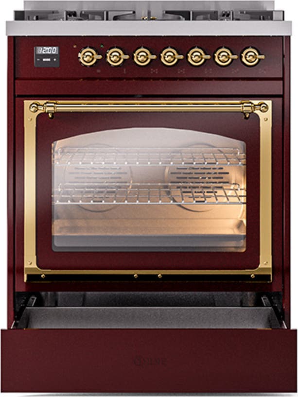 Ilve UN30NMPBUG Burgundy With Brass Knobs, Natural Gas