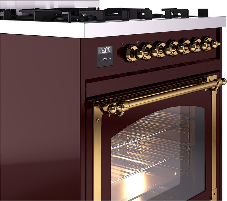 Ilve UN30NMPBUG Burgundy With Brass Knobs, Natural Gas