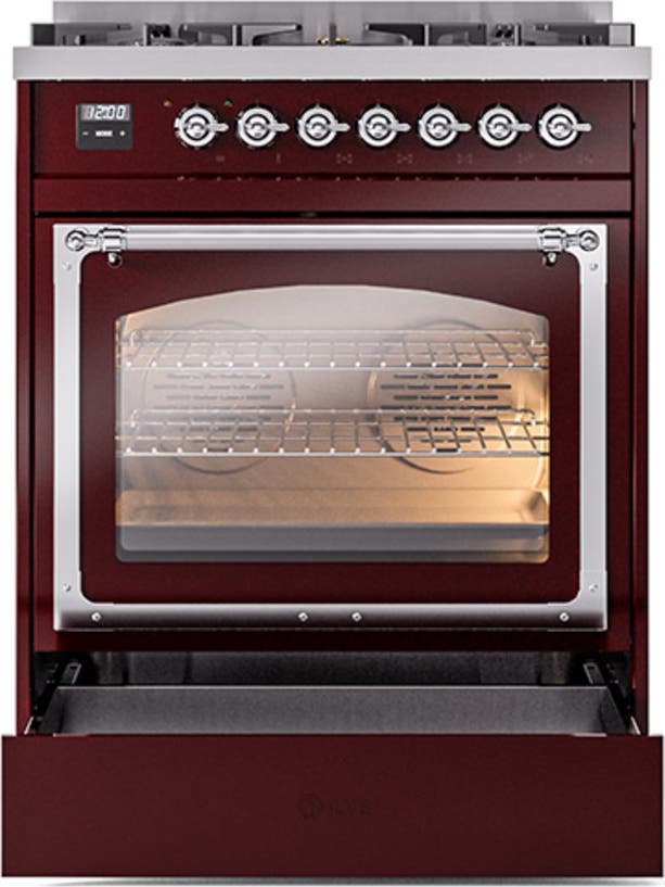 Ilve UN30NMPBUCLP Burgundy With Chrome Knobs, Liquid Propane