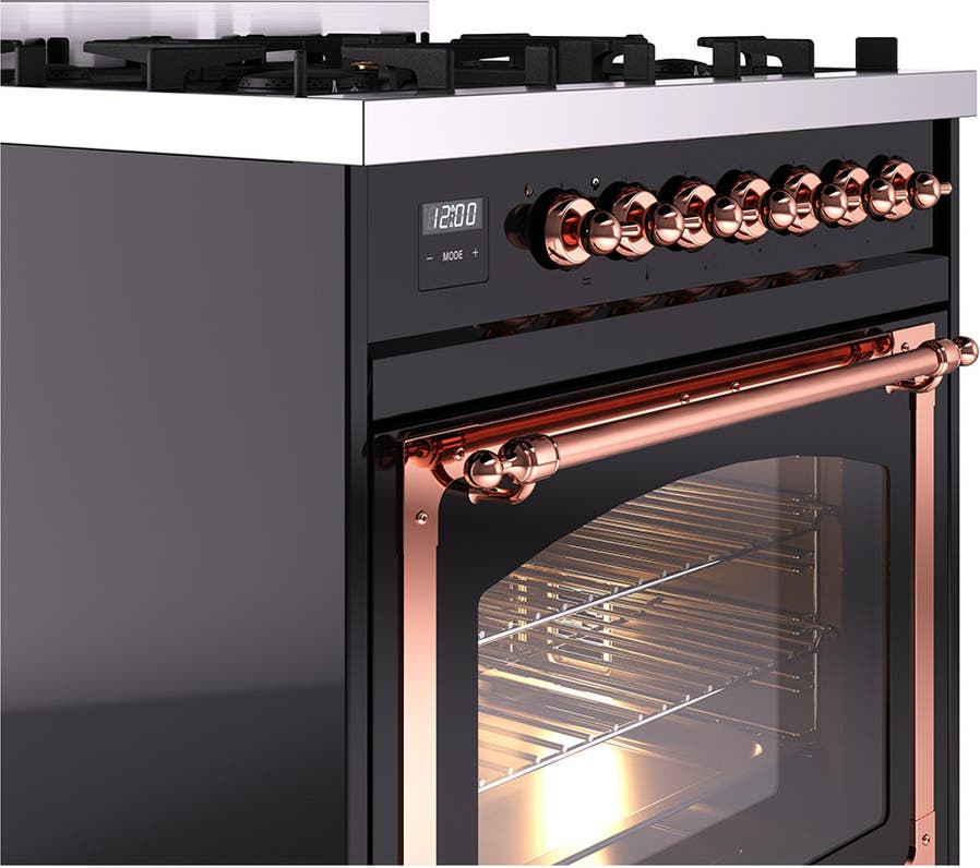 Ilve UN30NMPBKPLP Glossy Black With Copper Knobs, Liquid Propane