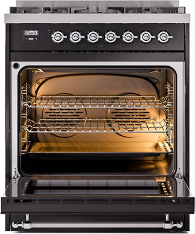 Ilve UN30NMPBKCLP Glossy Black With Chrome Knobs, Liquid Propane