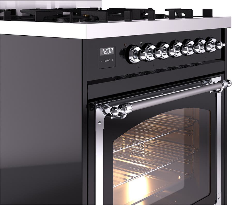Ilve UN30NMPBKCLP Glossy Black With Chrome Knobs, Liquid Propane