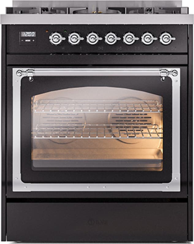 Ilve UN30NMPBKC Glossy Black With Chrome Knobs, Natural Gas