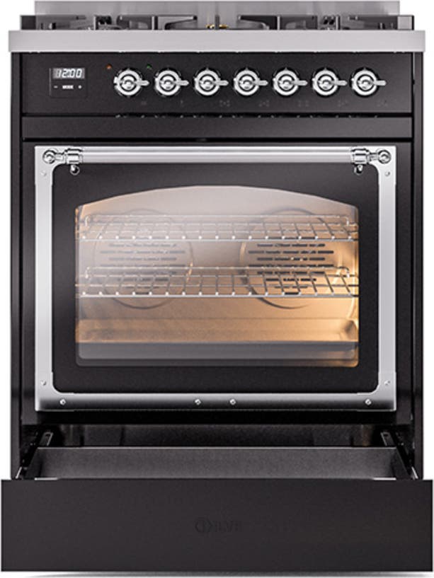 Ilve UN30NMPBKC Glossy Black With Chrome Knobs, Natural Gas