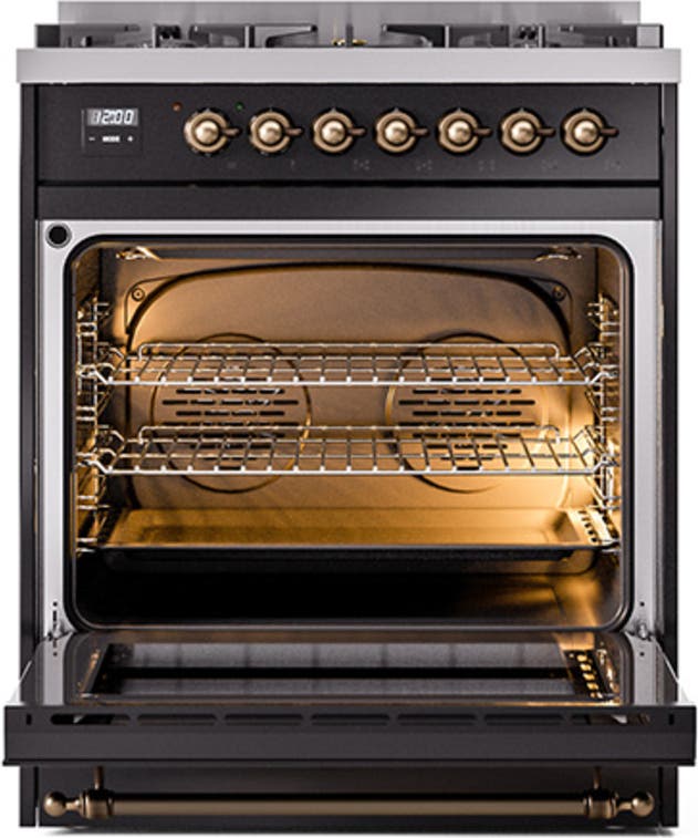 Ilve UN30NMPBKBLP Glossy Black With Bronze Knobs, Liquid Propane