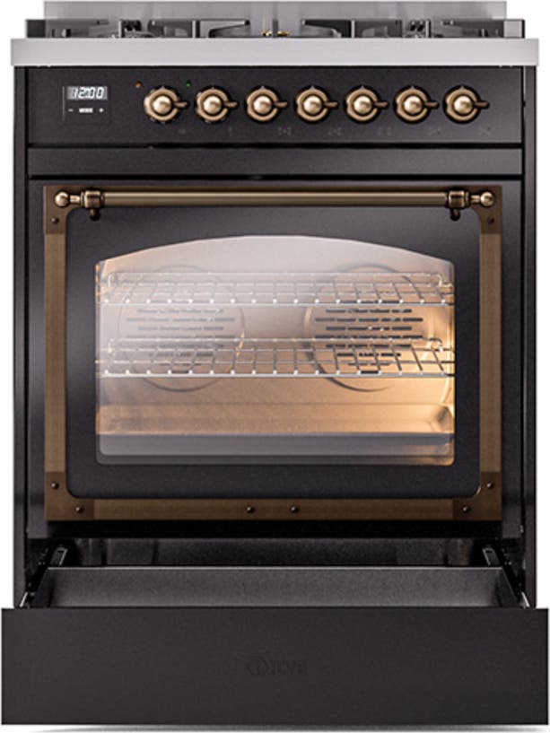 Ilve UN30NMPBKBLP Glossy Black With Bronze Knobs, Liquid Propane