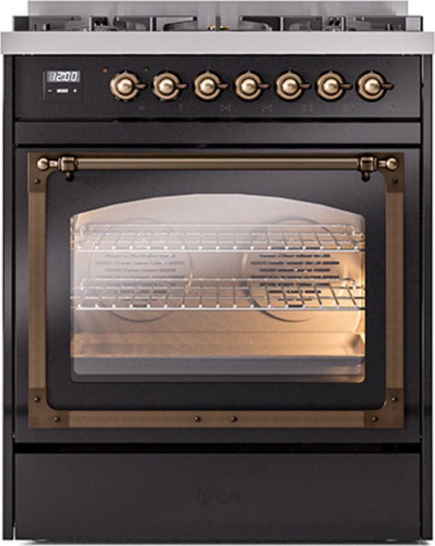 Ilve UN30NMPBKB Glossy Black With Bronze Knobs, Natural Gas