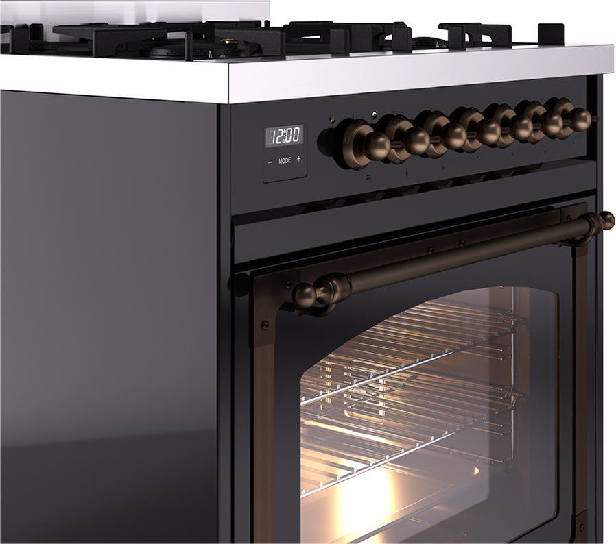 Ilve UN30NMPBKB Glossy Black With Bronze Knobs, Natural Gas