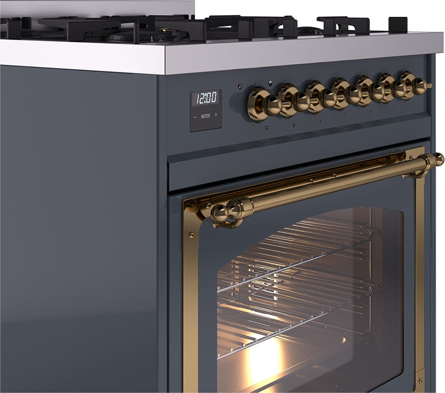 Ilve UN30NMPBGGLP Blue Grey With Brass Knobs, Liquid Propane