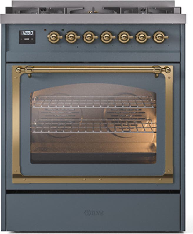 Ilve UN30NMPBGG Blue Grey With Brass Knobs, Natural Gas
