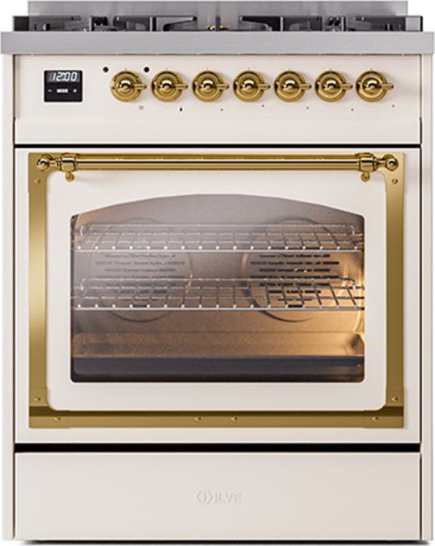 Ilve UN30NMPAWG Antique White With Brass Knobs, Natural Gas