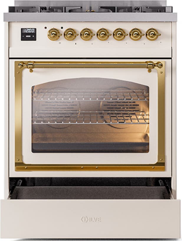 Ilve UN30NMPAWG Antique White With Brass Knobs, Natural Gas