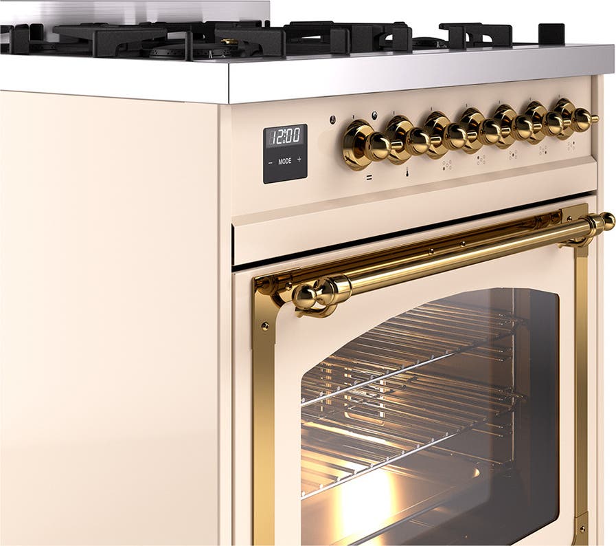 Ilve UN30NMPAWG Antique White With Brass Knobs, Natural Gas