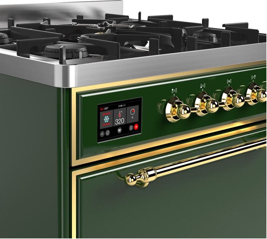 Ilve UM30DQNE3EGG Natural Gas In Emerald Green W/ Brass Trim
