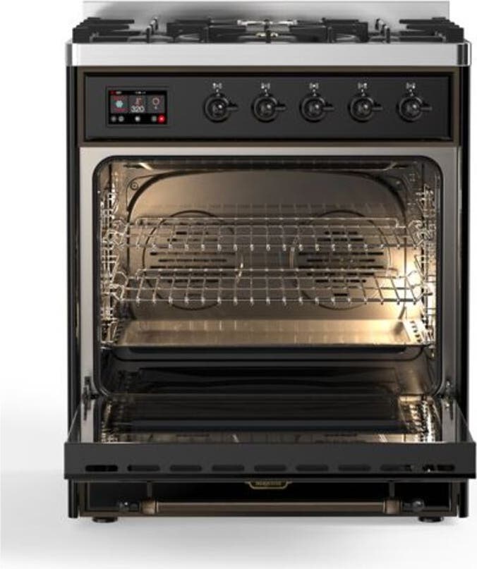 Ilve UM30DQNE3BKBLP Liquid Propane In Glossy Black W/ Bronze Trim