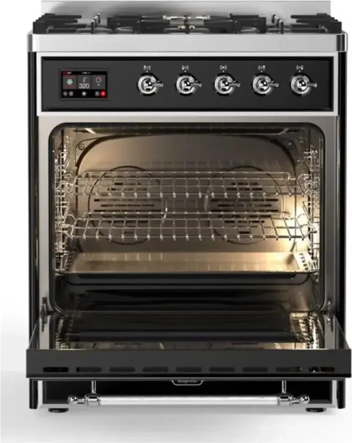 Ilve UM30DQNE3BKCLP Liquid Propane In Glossy Black W/ Chrome Trim