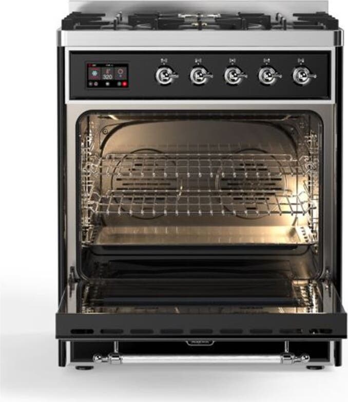 Ilve UM30DQNE3BKC Natural Gas In Glossy Black W/ Chrome Trim