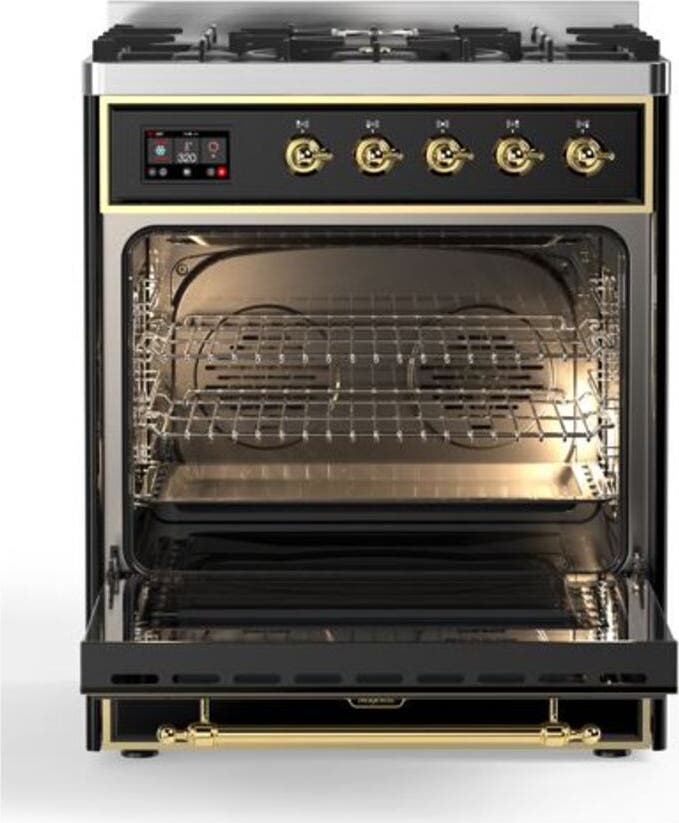 Ilve UM30DQNE3BKG Natural Gas In Glossy Black W/ Brass Trim