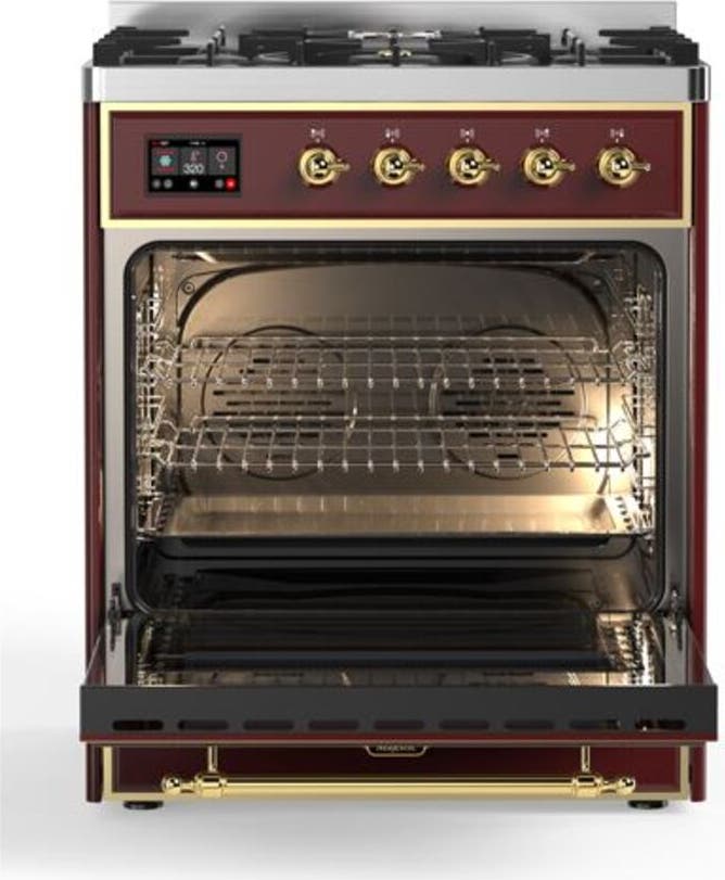 Ilve UM30DQNE3BUGLP Liquid Propane In Burgundy W/ Brass Trim