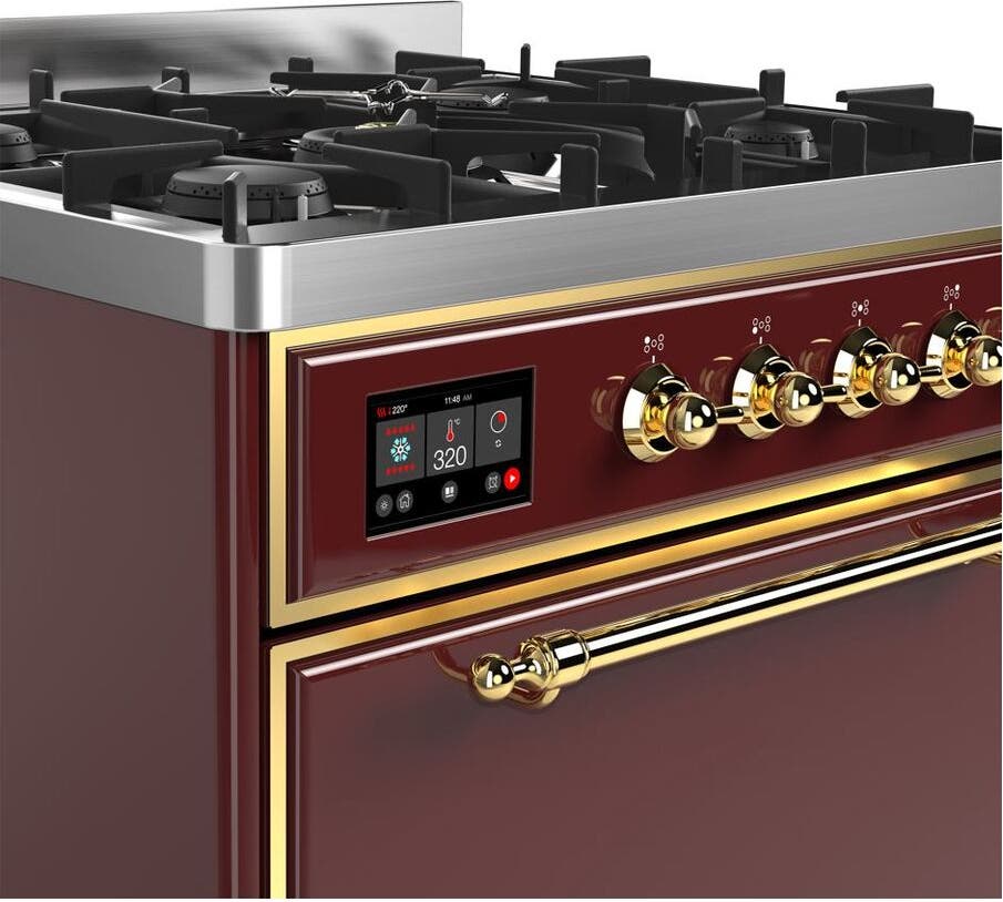 Ilve UM30DQNE3BUGLP Liquid Propane In Burgundy W/ Brass Trim