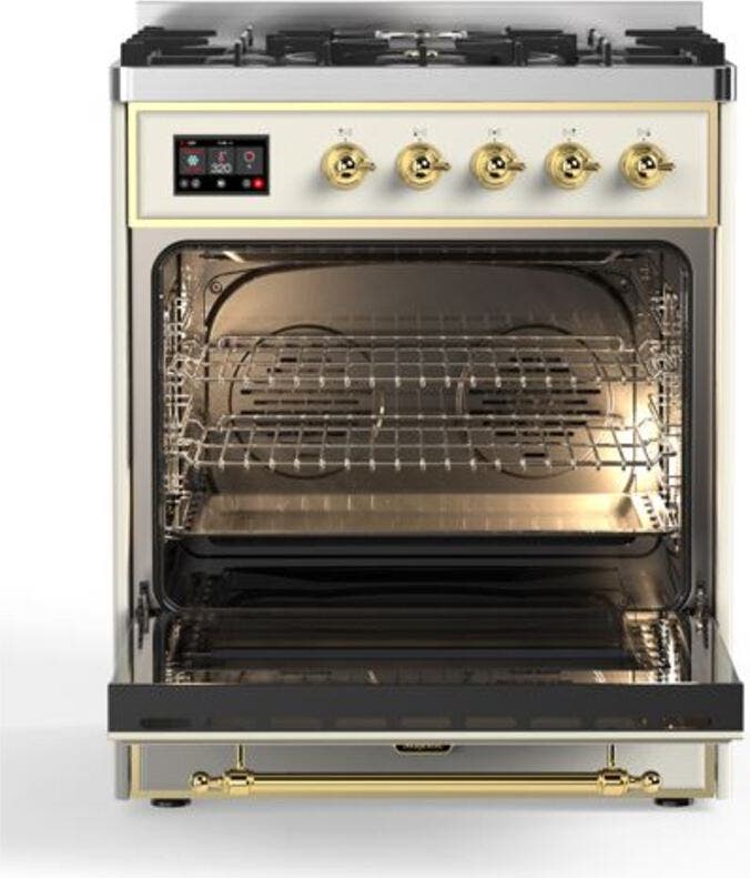 Ilve UM30DQNE3AWG Natural Gas In Antique White W/ Brass Trim