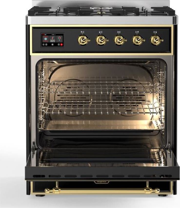 Ilve UM30DNE3BKG Natural Gas In Glossy Black W/ Brass Trim
