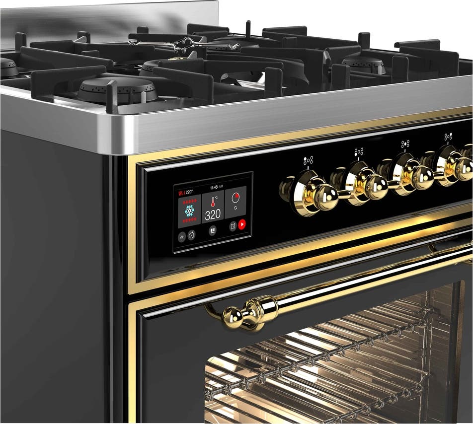 Ilve UM30DNE3BKG Natural Gas In Glossy Black W/ Brass Trim