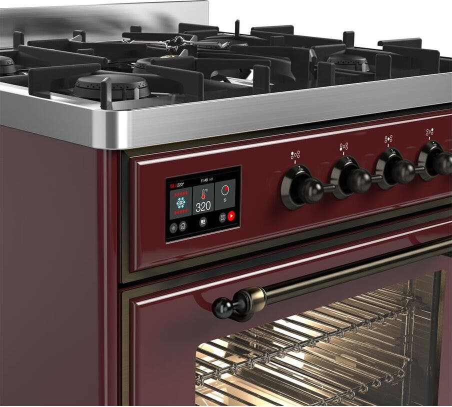 Ilve UM30DNE3BUB Natural Gas In Burgundy W/ Bronze Trim