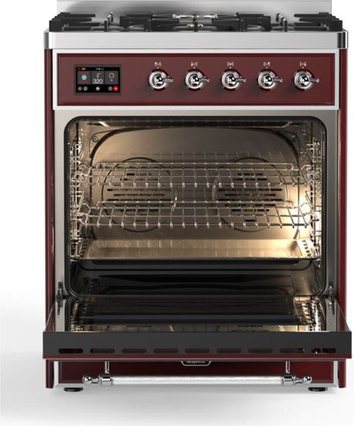 Ilve UM30DNE3BUC Natural Gas In Burgundy W/ Chrome Trim