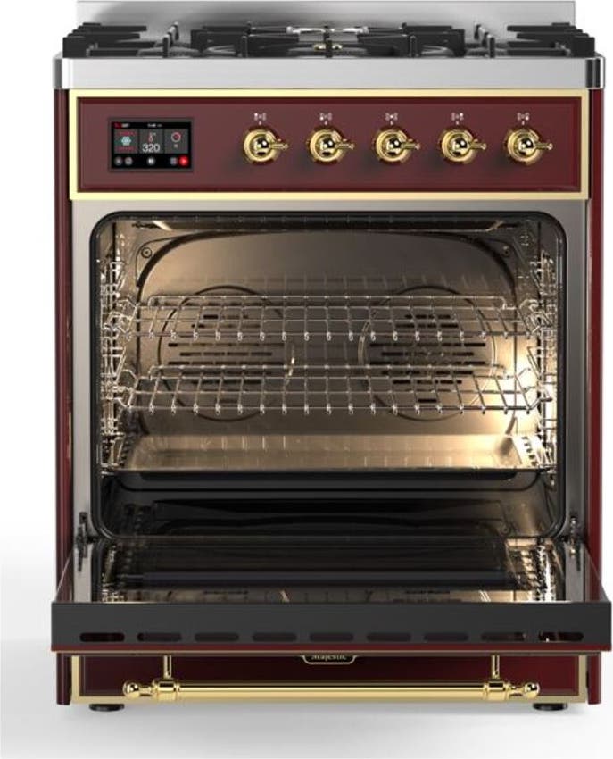 Ilve UM30DNE3BUG Natural Gas In Burgundy W/ Brass Trim