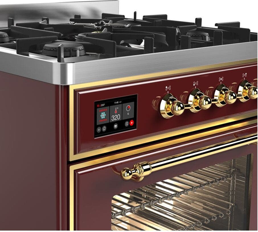Ilve UM30DNE3BUG Natural Gas In Burgundy W/ Brass Trim