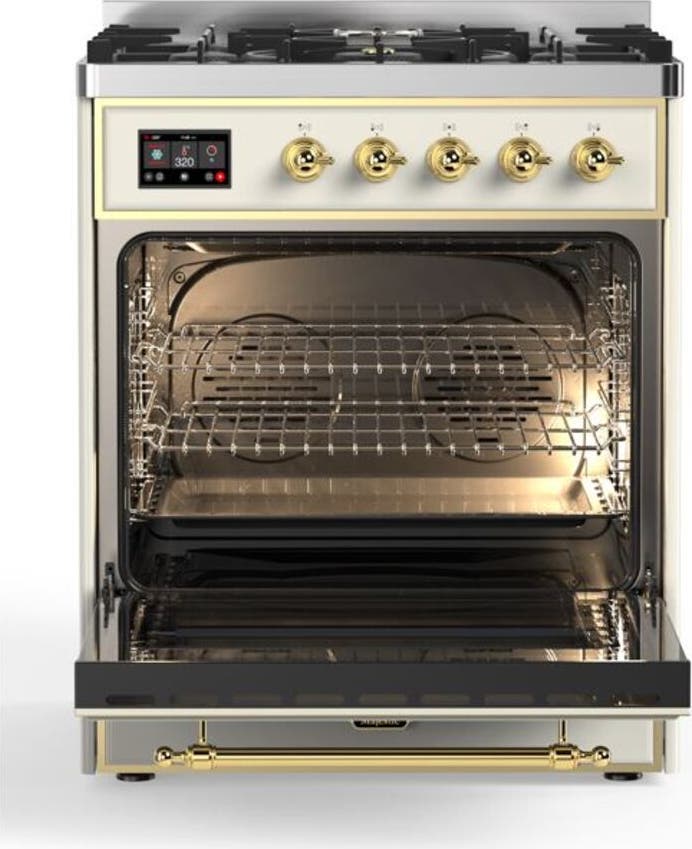 Ilve UM30DNE3AWG Natural Gas In Antique White W/ Brass Trim