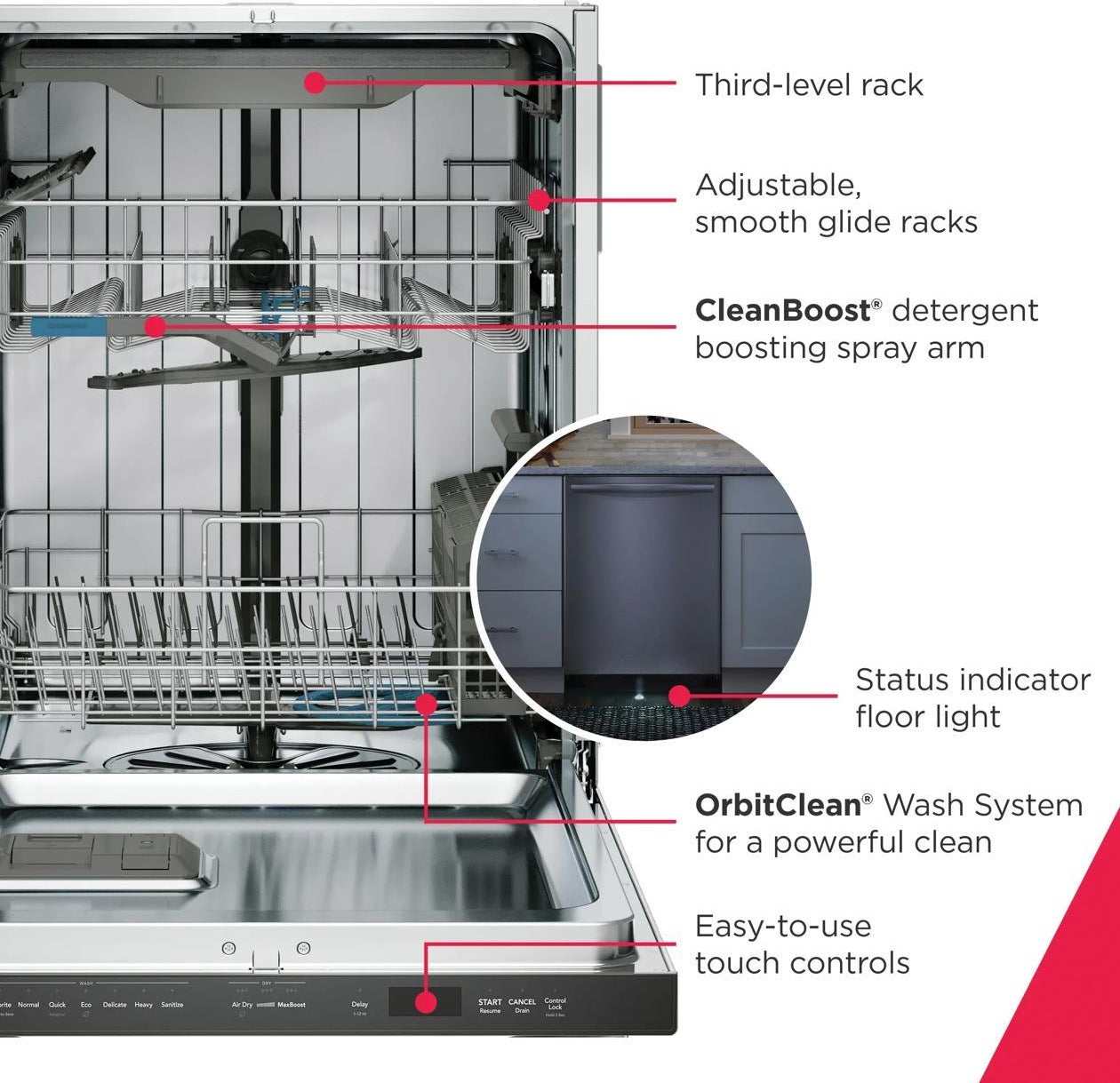 Frigidaire GDSH4735AF 24 Inch Built-In Dishwasher: Stainless Steel