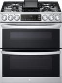 30 Inch Slide-In Gas Smart Range with 5 Sealed Burners, Double Oven, 6.9 Cu. Ft. Total Oven Capacity, ProBake Convection®, Air Fry, EasyClean®, SmoothTouch™ Glass Controls, WideView™ Window, Wi-Fi Connectivity, ThinQ Technology and UltraHeat™ Burner