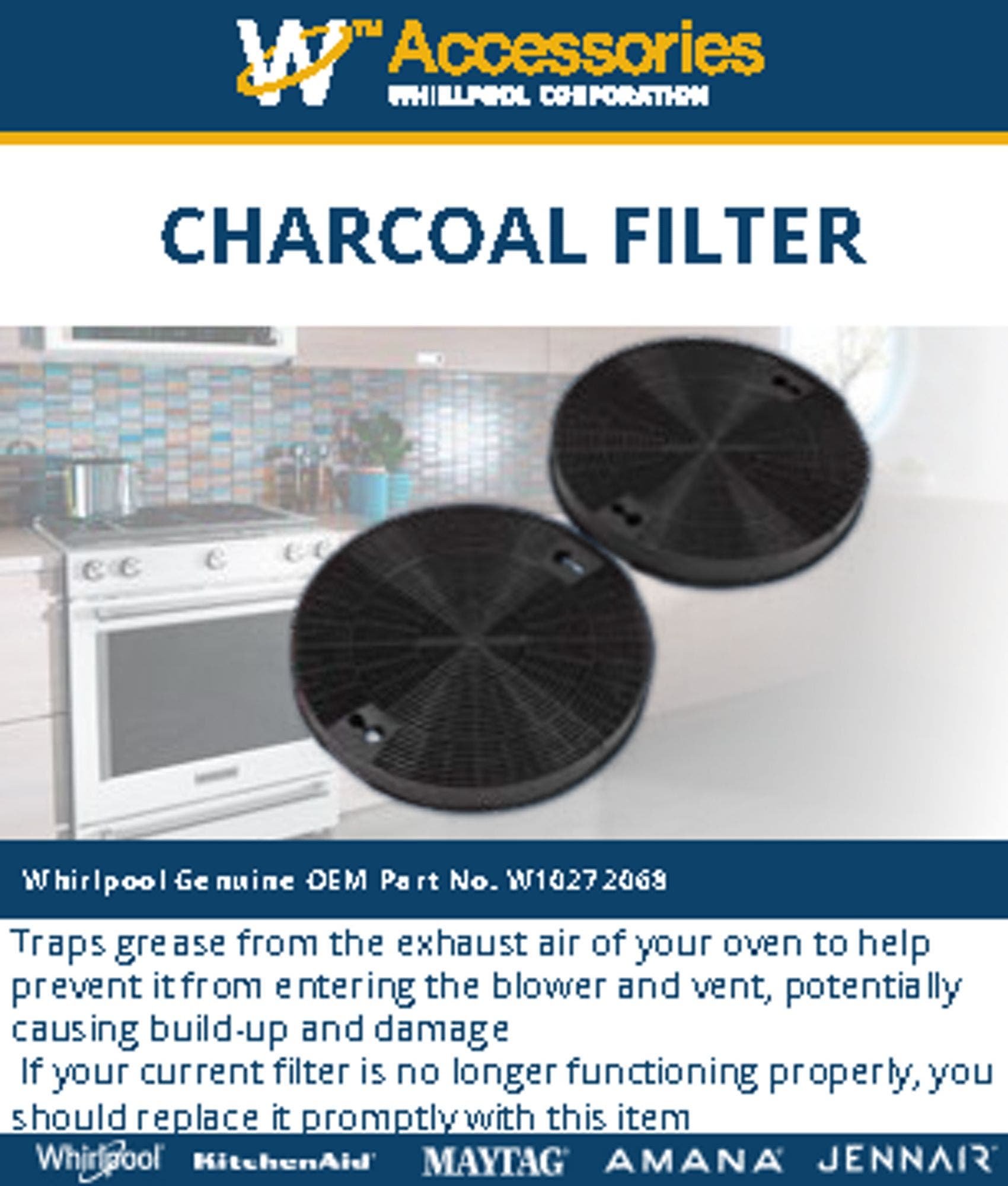 KitchenAid W10272068 Range Hood Replacement Charcoal Filter