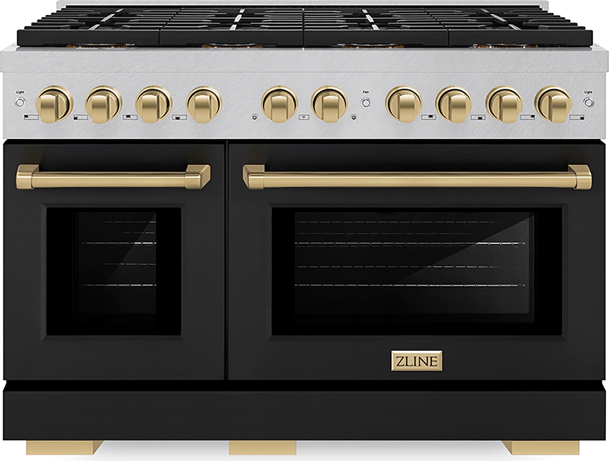 Satin Stainless Steel With Black Matte Doors And Champagne Bronze Accents