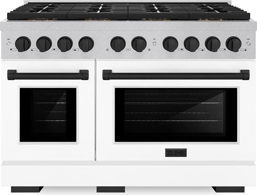 Satin Stainless Steel With White Matte Doors And Matte Black Accents