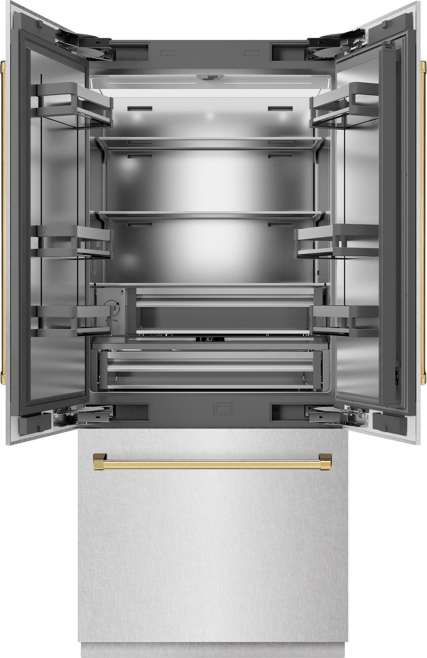 Satin Stainless Steel With Stainless Steel Interior And Polished Gold Accents